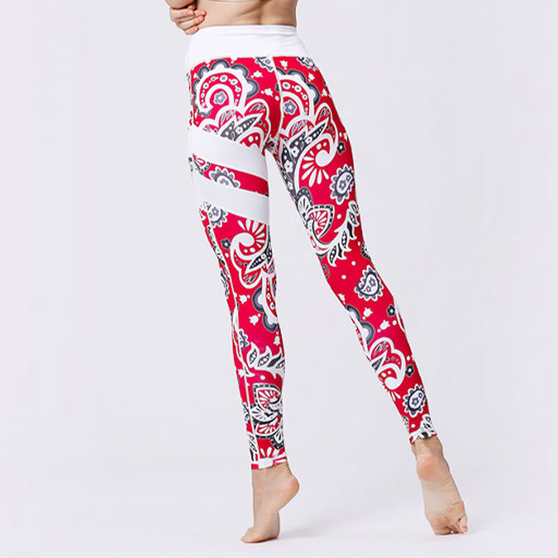 Kamienie Buddha Stones Kwiatów Liście Nadruk Sport Ćwiczenia Fitness Wysoki Stan Legginsy Damskie Spodnie Do Jogi - image 37