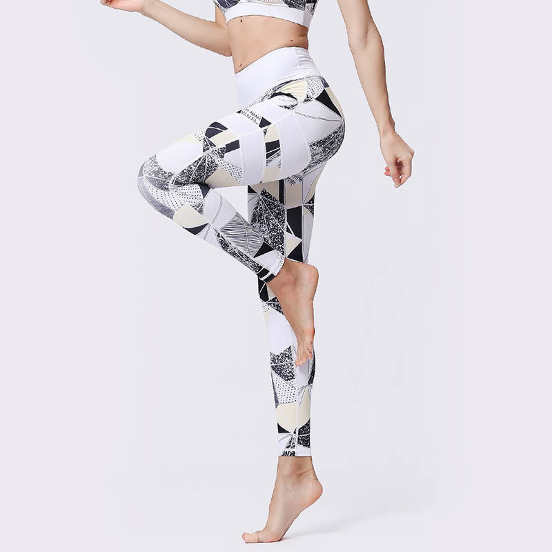 Kamienie Buddha Stones Kwiatów Liście Nadruk Sport Ćwiczenia Fitness Wysoki Stan Legginsy Damskie Spodnie Do Jogi - image 44