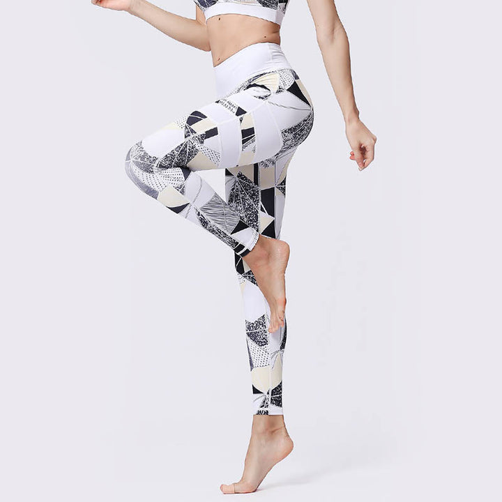 Kamienie Buddha Stones Kwiatów Liście Nadruk Sport Ćwiczenia Fitness Wysoki Stan Legginsy Damskie Spodnie Do Jogi - image 44