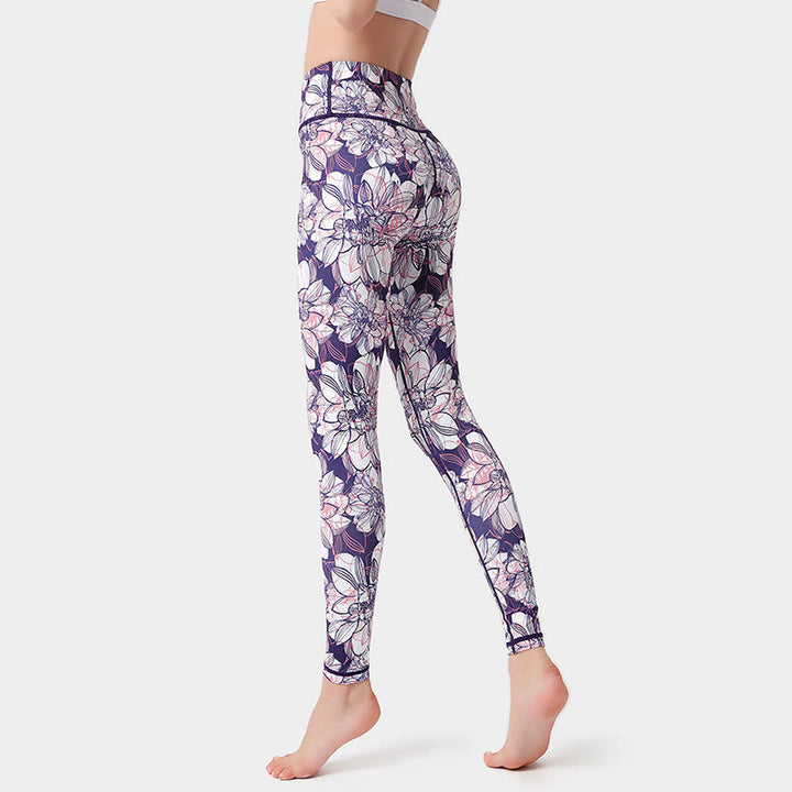 Buddha Stones Kolorowe Płatki Kwiatów Liście Nadruk Sport Ćwiczenia Fitness Wysoki Stan Legginsy Damskie Spodnie Do Jogi - Oset - US8-10, UK/AU12-14, EU40-42 (XL)  - image 4