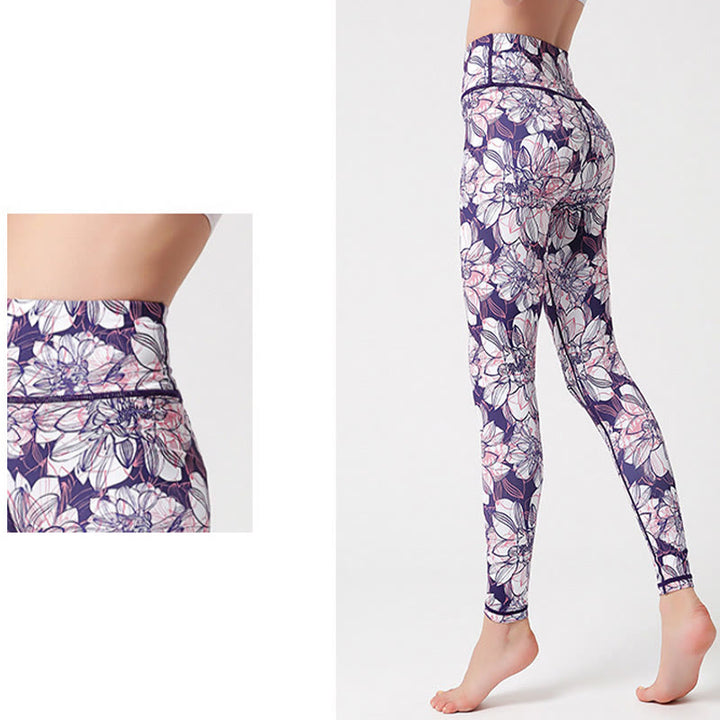 Buddha Stones Kolorowe Płatki Kwiatów Liście Nadruk Sport Ćwiczenia Fitness Wysoki Stan Legginsy Damskie Spodnie Do Jogi - image 6
