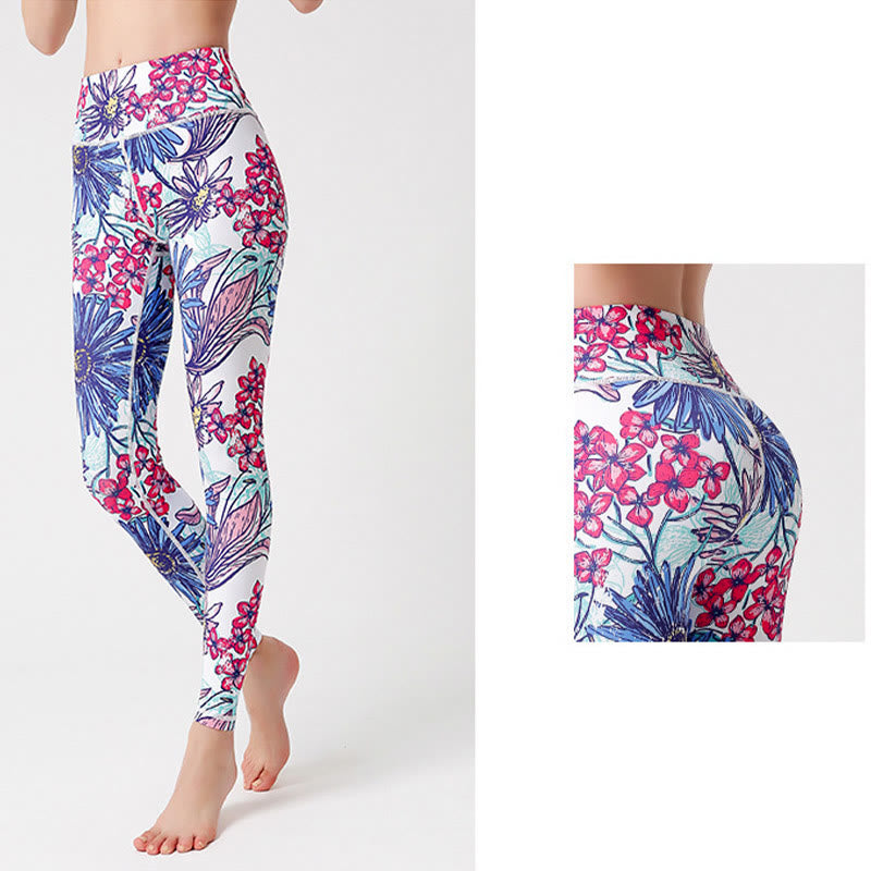 Buddha Stones Kolorowe Płatki Kwiatów Liście Nadruk Sport Ćwiczenia Fitness Wysoki Stan Legginsy Damskie Spodnie Do Jogi - image 12