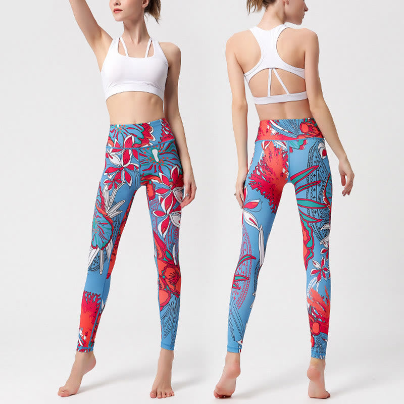 Buddha Stones Kolorowe Płatki Kwiatów Liście Nadruk Sport Ćwiczenia Fitness Wysoki Stan Legginsy Damskie Spodnie Do Jogi - image 19