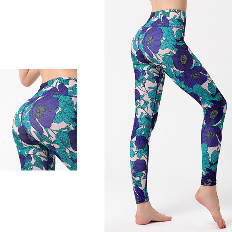 Buddha Stones Kolorowe Płatki Kwiatów Liście Nadruk Sport Ćwiczenia Fitness Wysoki Stan Legginsy Damskie Spodnie Do Jogi - image 26
