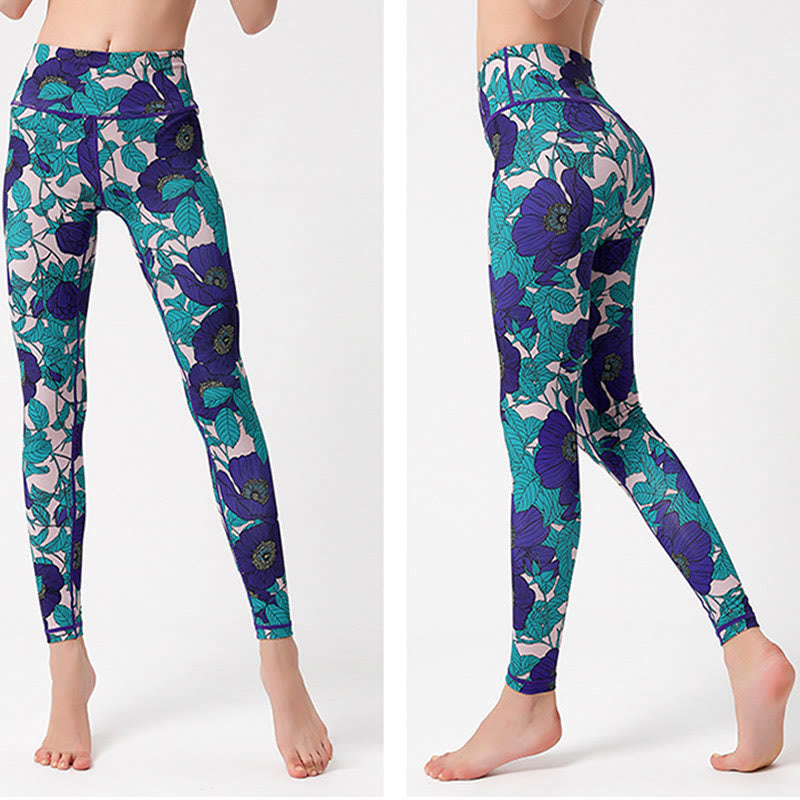 Buddha Stones Kolorowe Płatki Kwiatów Liście Nadruk Sport Ćwiczenia Fitness Wysoki Stan Legginsy Damskie Spodnie Do Jogi - image 25