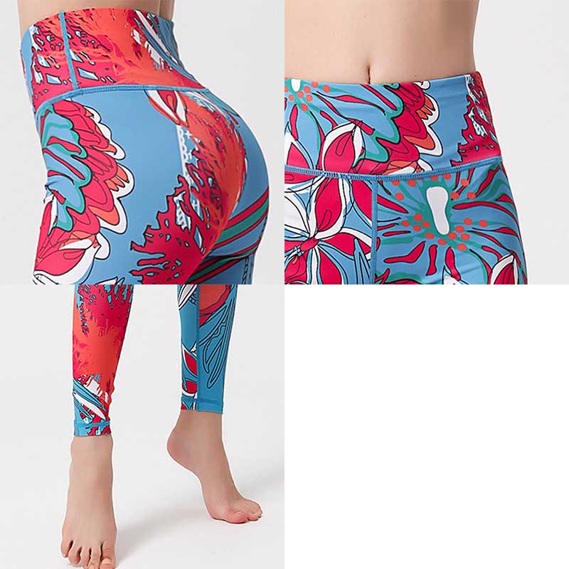 Buddha Stones Kolorowe Płatki Kwiatów Liście Nadruk Sport Ćwiczenia Fitness Wysoki Stan Legginsy Damskie Spodnie Do Jogi - image 20