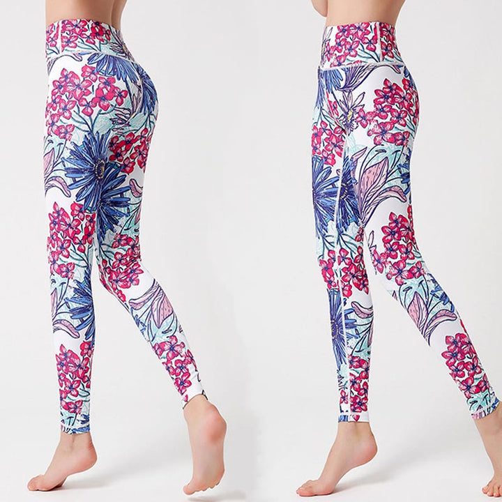 Buddha Stones Kolorowe Płatki Kwiatów Liście Nadruk Sport Ćwiczenia Fitness Wysoki Stan Legginsy Damskie Spodnie Do Jogi - image 10
