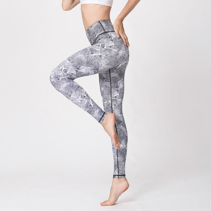 Buddha Stones Mist Leaves Print Sportowe Ćwiczenia Fitness Legginsy Damskie Spodnie Do Jogi - Jasnoszary - US8-10, UK/AU12-14, EU40-42 (XL) - image 6