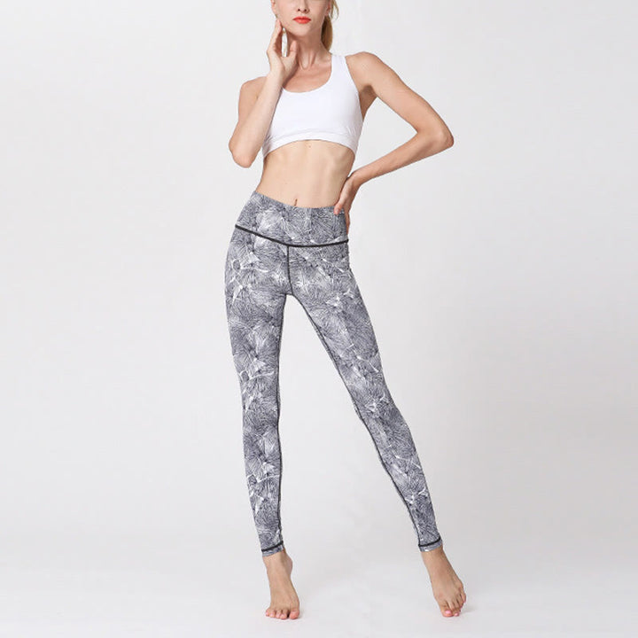 Buddha Stones Mist Leaves Print Sportowe Ćwiczenia Fitness Legginsy Damskie Spodnie Do Jogi - image 9