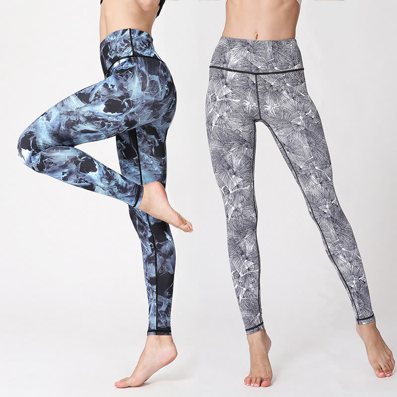 Buddha Stones Mist Leaves Print Sportowe Ćwiczenia Fitness Legginsy Damskie Spodnie Do Jogi - image 0