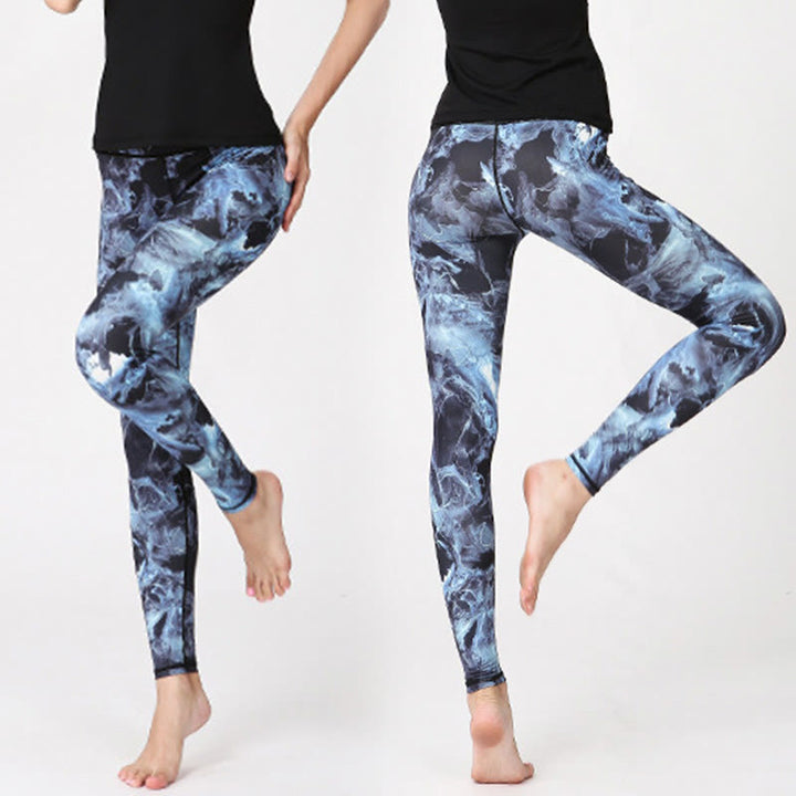 Buddha Stones Mist Leaves Print Sportowe Ćwiczenia Fitness Legginsy Damskie Spodnie Do Jogi - image 4