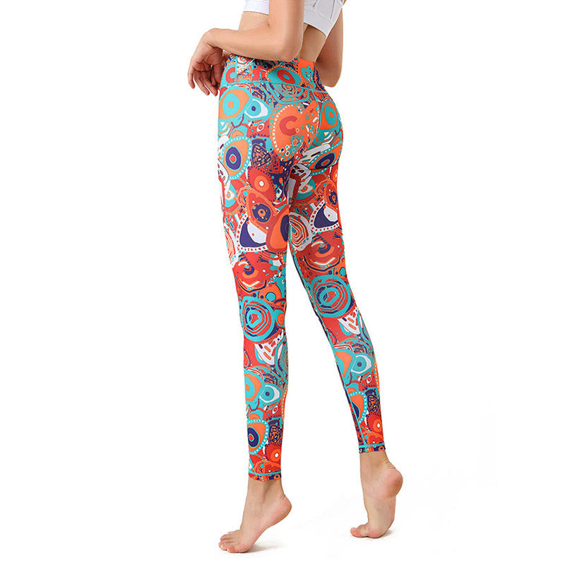 Buddha Stones Kolorowe Złe Oko Nadruk Sportowe Ćwiczenia Fitness Legginsy Damskie Spodnie Do Jogi - image 1