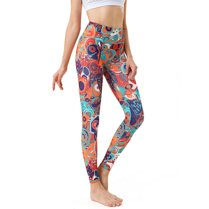Buddha Stones Kolorowe Złe Oko Nadruk Sportowe Ćwiczenia Fitness Legginsy Damskie Spodnie Do Jogi - LightCoral - US8-10, UK/AU12-14, EU40-42 (XL) - image 0