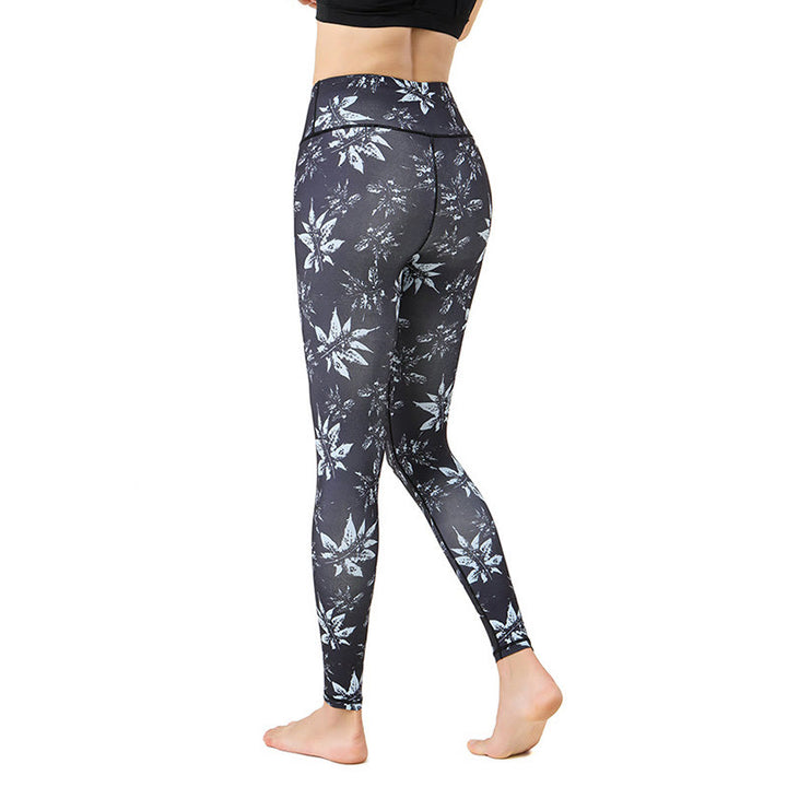 Buddha Stones Plamy Liść Klonu Nadruk Sport Ćwiczenia Fitness Wysoki Stan Legginsy Damskie Spodnie Do Jogi - image 6