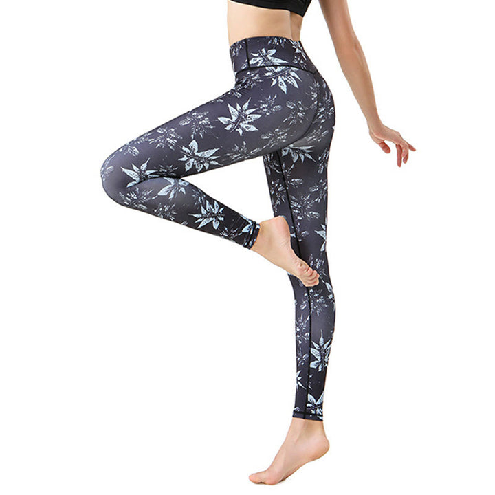 Buddha Stones Plamy Liść Klonu Nadruk Sport Ćwiczenia Fitness Wysoki Stan Legginsy Damskie Spodnie Do Jogi - Liść klonowy - US8-10, UK/AU12-14, EU40-42 (XL) - image 4