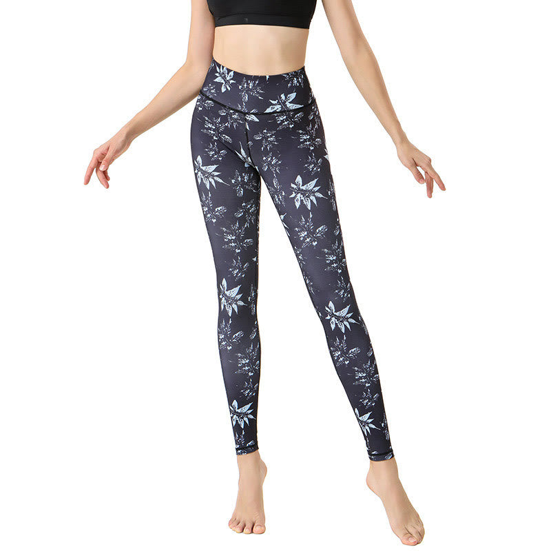 Buddha Stones Plamy Liść Klonu Nadruk Sport Ćwiczenia Fitness Wysoki Stan Legginsy Damskie Spodnie Do Jogi - image 5