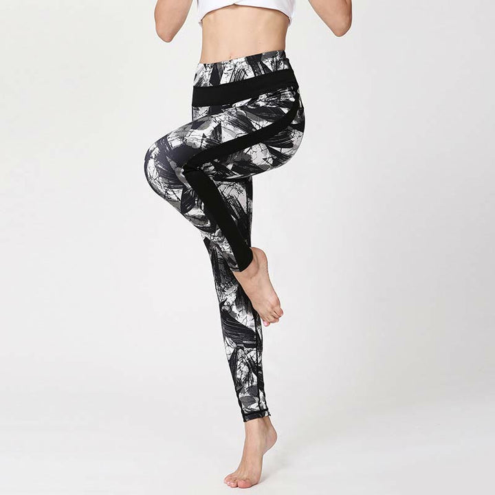 Buddha Stones Białe Czarne Linie Atramentu Pędzel Nadruk Sportowe Legginsy Fitness Siatkowe Damskie Spodnie Do Jogi - image 10