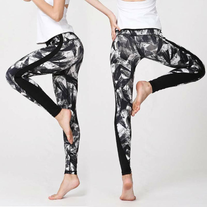 Buddha Stones Białe Czarne Linie Atramentu Pędzel Nadruk Sportowe Legginsy Fitness Siatkowe Damskie Spodnie Do Jogi - image 6