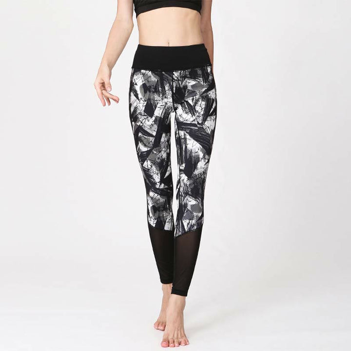 Buddha Stones Białe Czarne Linie Atramentu Pędzel Nadruk Sportowe Legginsy Fitness Siatkowe Damskie Spodnie Do Jogi - Czarno-białe linie - US8-10, UK/AU12-14, EU40-42 (XL) - image 0