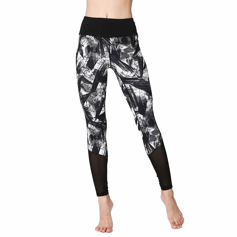 Buddha Stones Białe Czarne Linie Atramentu Pędzel Nadruk Sportowe Legginsy Fitness Siatkowe Damskie Spodnie Do Jogi - image 7