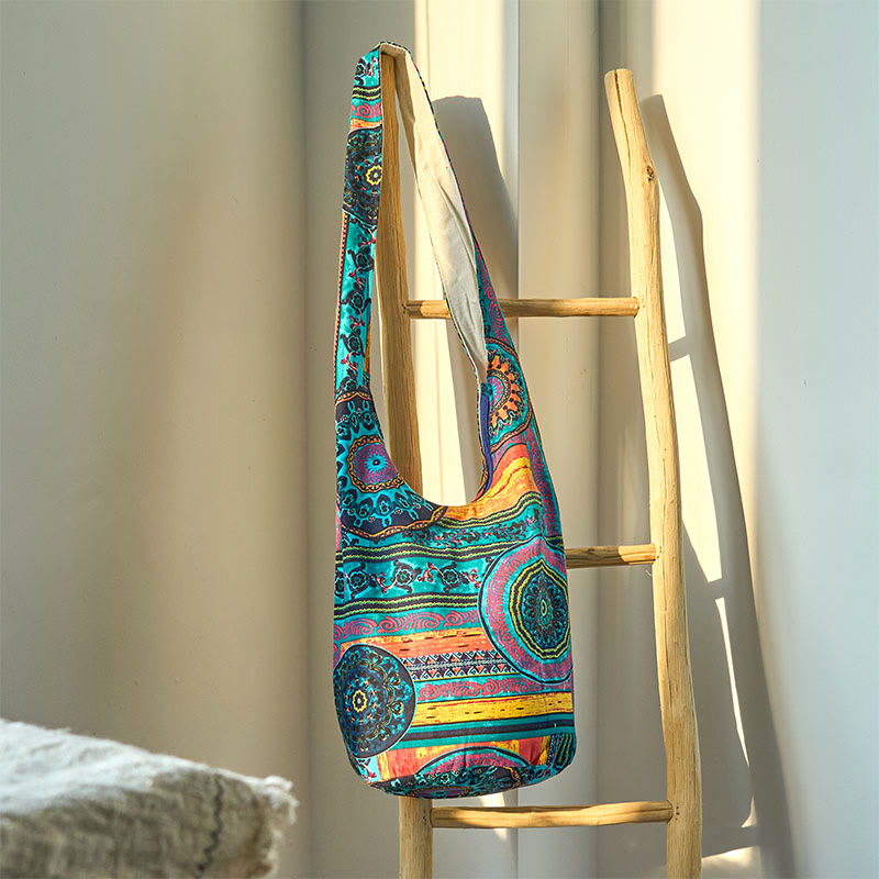 Buddha Stones Niebieski Kwiat Wzór Bawełna Torba Crossbody Torba Na Ramię