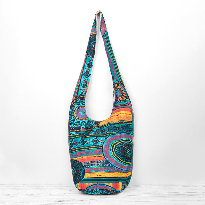 Buddha Stones Niebieski Kwiat Wzór Bawełna Torba Crossbody Torba Na Ramię