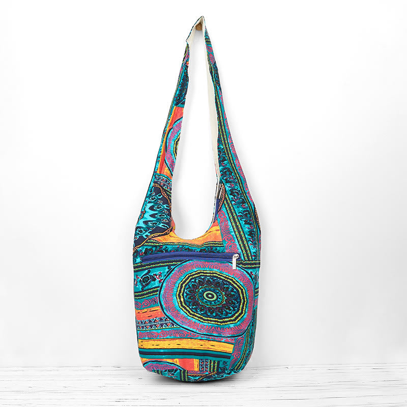 Buddha Stones Niebieski Kwiat Wzór Bawełna Torba Crossbody Torba Na Ramię