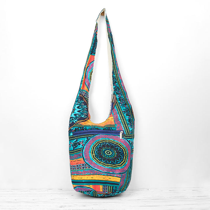 Buddha Stones Niebieski Kwiat Wzór Bawełna Torba Crossbody Torba Na Ramię