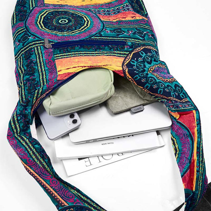Buddha Stones Niebieski Kwiat Wzór Bawełna Torba Crossbody Torba Na Ramię