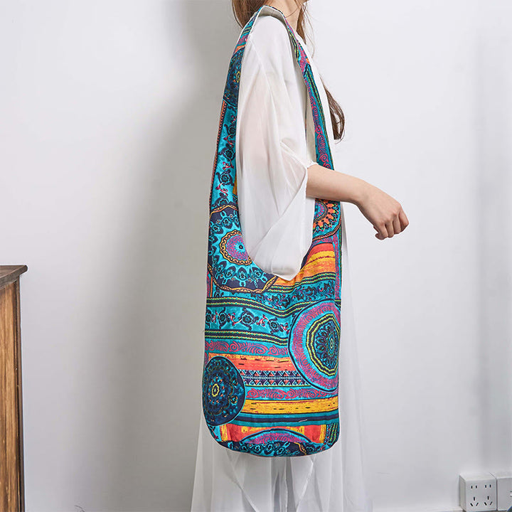 Buddha Stones Niebieski Kwiat Wzór Bawełna Torba Crossbody Torba Na Ramię