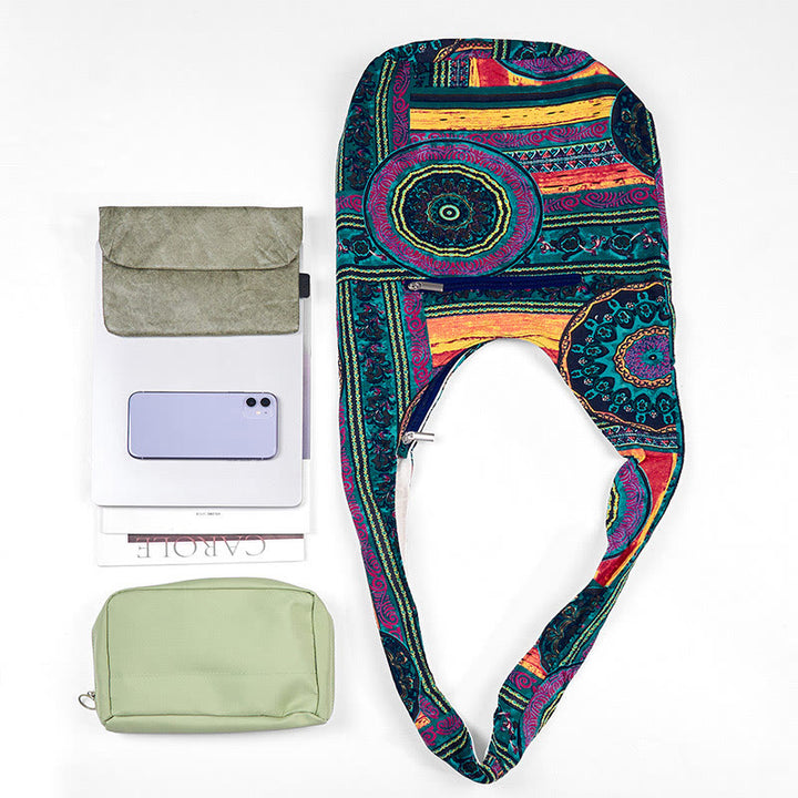Buddha Stones Niebieski Kwiat Wzór Bawełna Torba Crossbody Torba Na Ramię