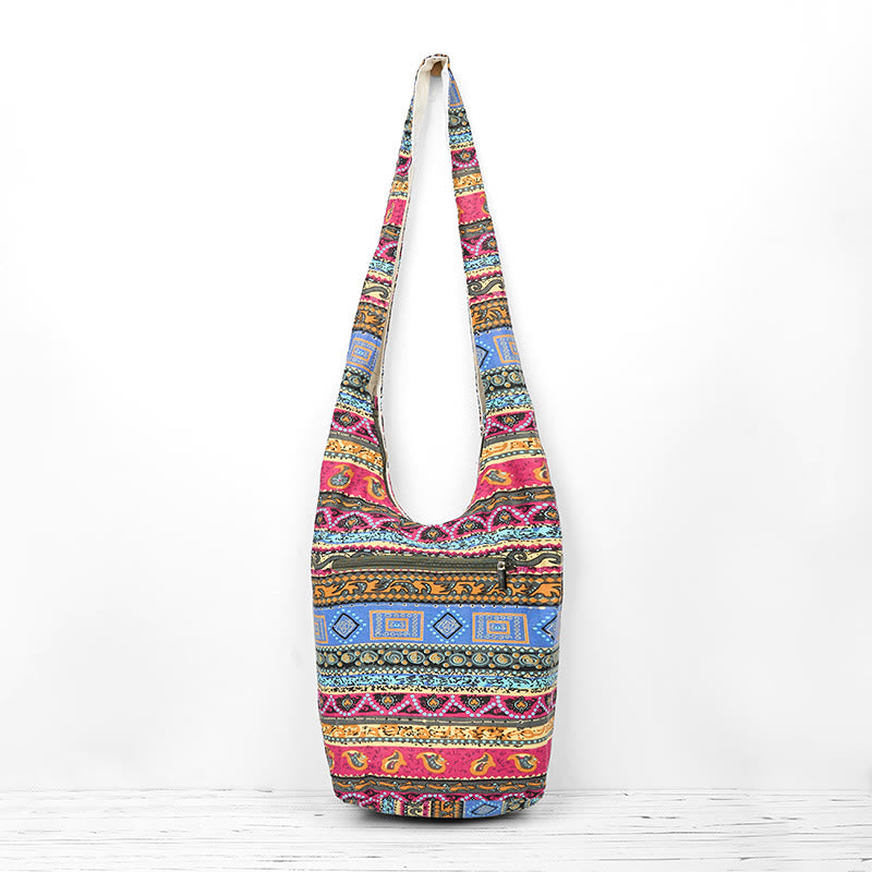 Buddha Stones Kolorowe Paski Bawełniana Torba Crossbody Torba Na Ramię