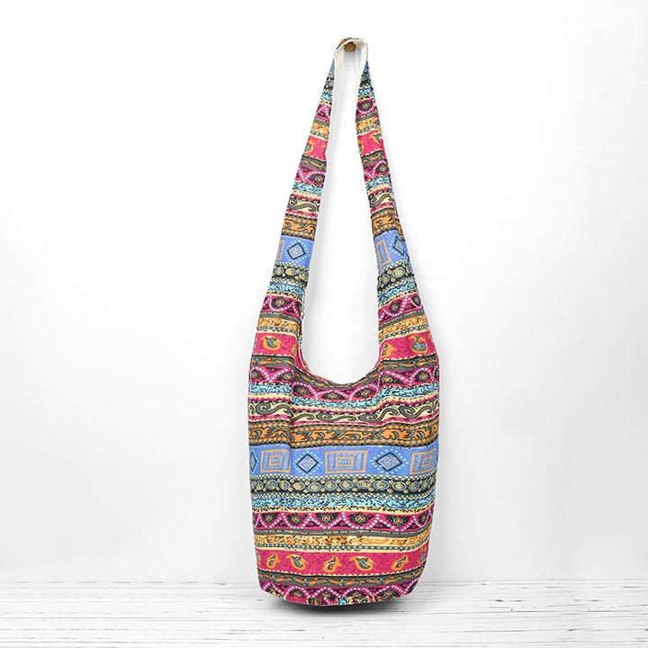Buddha Stones Kolorowe Paski Bawełniana Torba Crossbody Torba Na Ramię