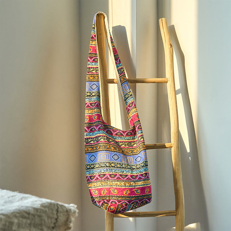 Buddha Stones Kolorowe Paski Bawełniana Torba Crossbody Torba Na Ramię