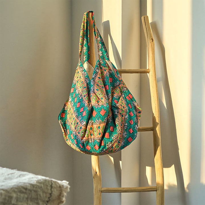 Torba na ramię z bawełny w kolorowe paski z motywem Buddha Stones - Zielony 50*20*40cm - image 17