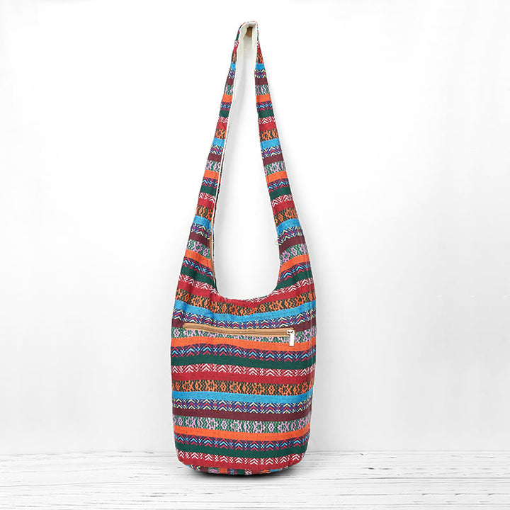 Buddha Stones Kolorowe Geometryczne Paski Wzór Bawełniana Torba Crossbody Torba Na Ramię