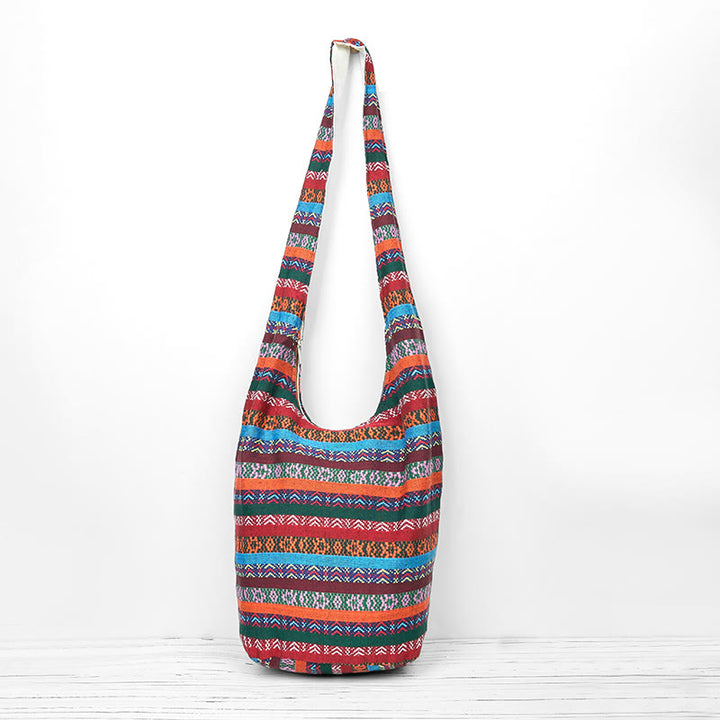 Buddha Stones Kolorowe Geometryczne Paski Wzór Bawełniana Torba Crossbody Torba Na Ramię