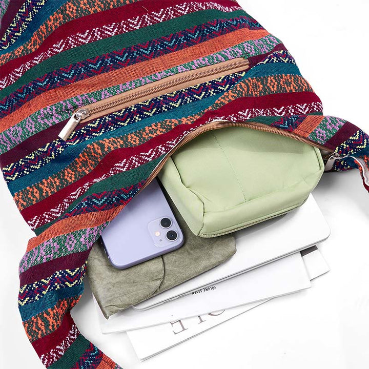 Buddha Stones Kolorowe Geometryczne Paski Wzór Bawełniana Torba Crossbody Torba Na Ramię