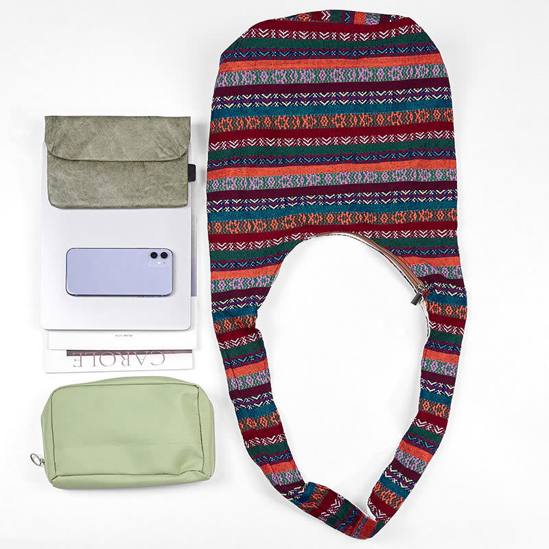 Buddha Stones Kolorowe Geometryczne Paski Wzór Bawełniana Torba Crossbody Torba Na Ramię