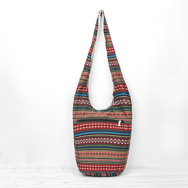 Buddha Stones Kolorowe Geometryczne Paski Wzór Bawełniana Torba Crossbody Torba Na Ramię