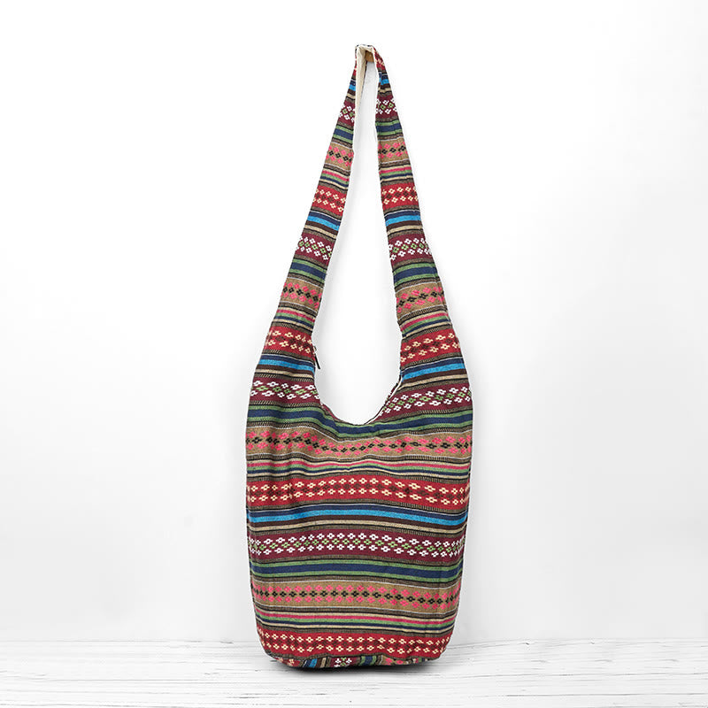 Buddha Stones Kolorowe Geometryczne Paski Wzór Bawełniana Torba Crossbody Torba Na Ramię