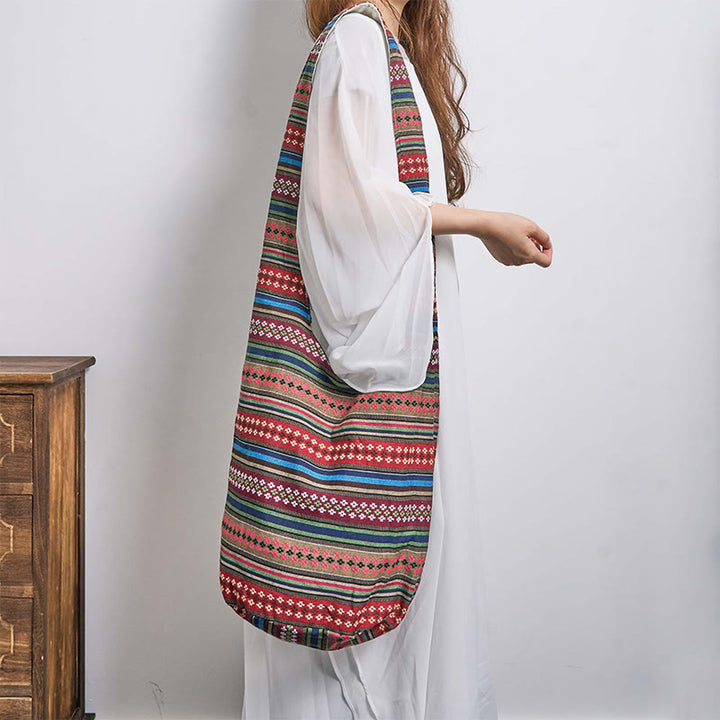 Buddha Stones Kolorowe Geometryczne Paski Wzór Bawełniana Torba Crossbody Torba Na Ramię