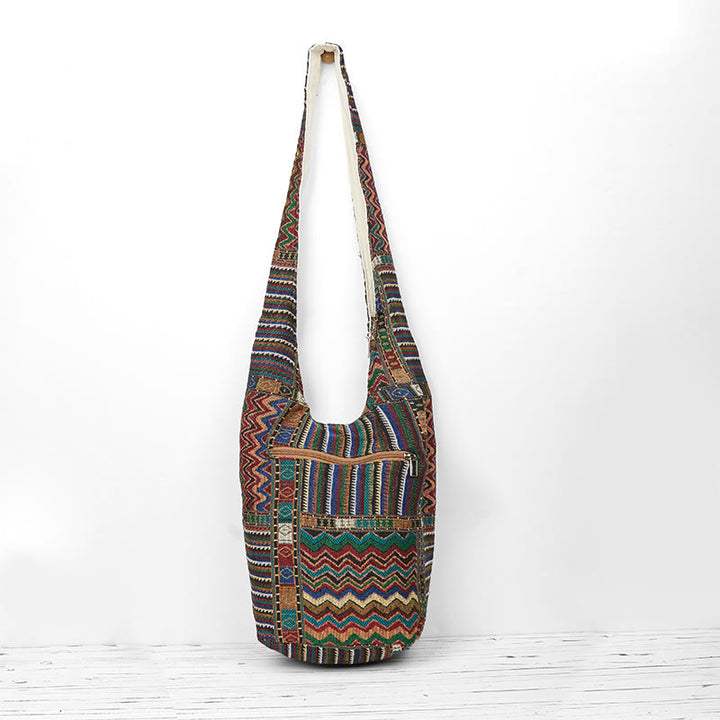 Buddha Stones Zielono-brązowe fale Wzór Bawełniana Torba Crossbody Torba na Ramię