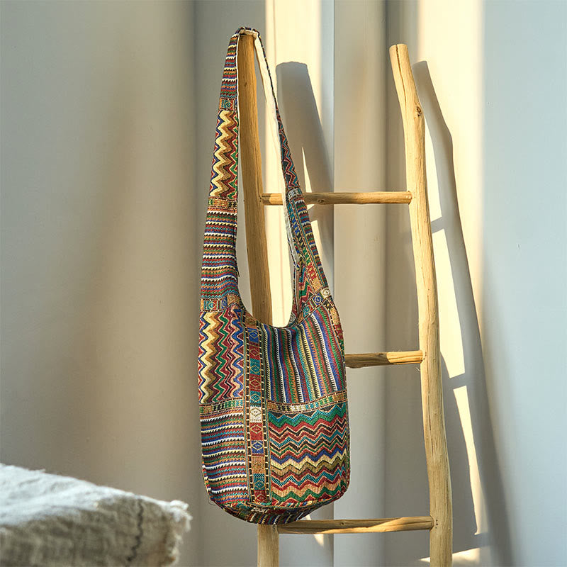 Buddha Stones Zielono-brązowe fale Wzór Bawełniana Torba Crossbody Torba na Ramię