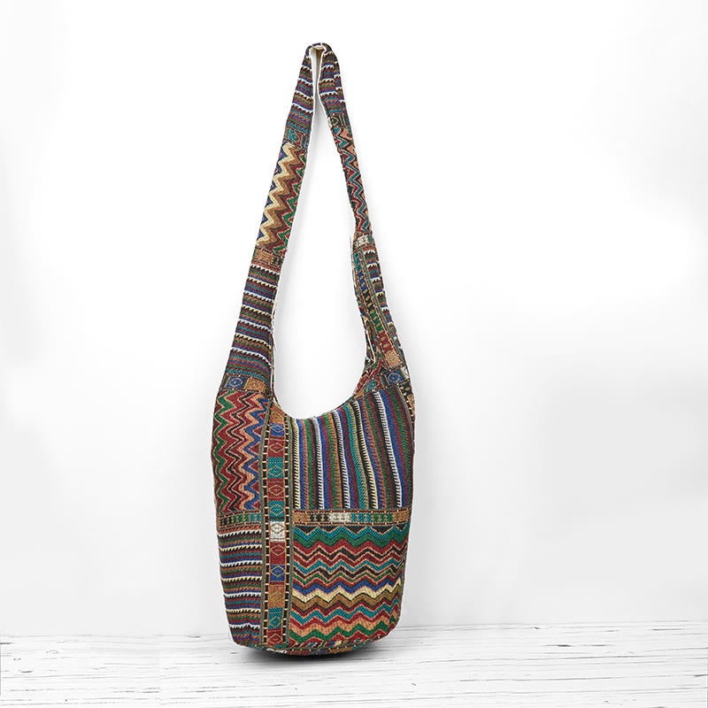 Buddha Stones Zielono-brązowe fale Wzór Bawełniana Torba Crossbody Torba na Ramię