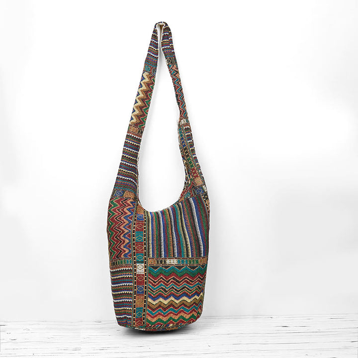 Buddha Stones Zielono-brązowe fale Wzór Bawełniana Torba Crossbody Torba na Ramię