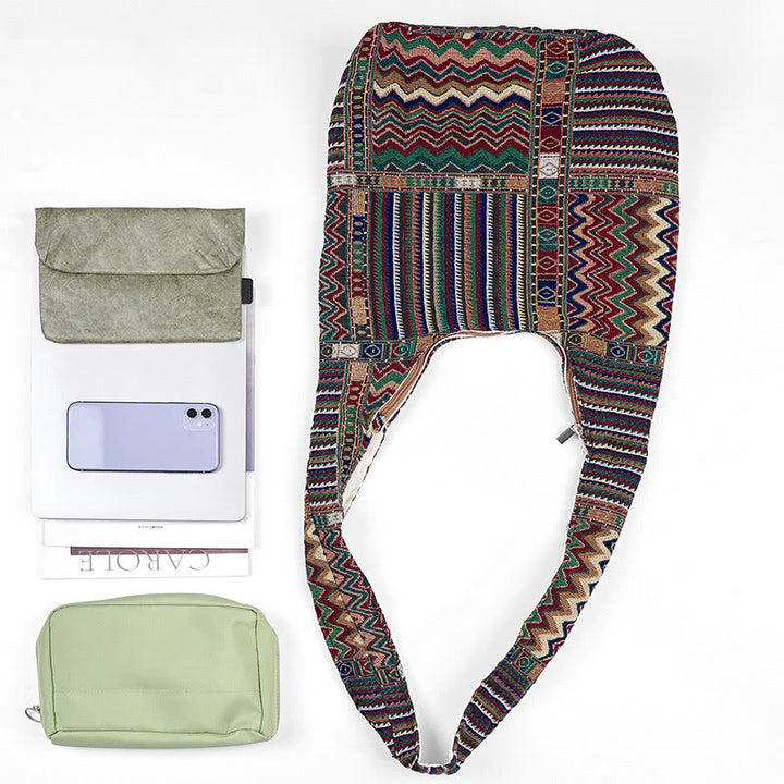 Buddha Stones Zielono-brązowe fale Wzór Bawełniana Torba Crossbody Torba na Ramię