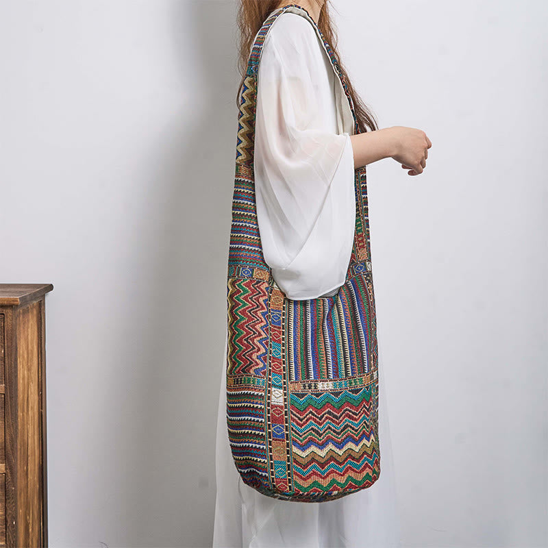 Buddha Stones Zielono-brązowe fale Wzór Bawełniana Torba Crossbody Torba na Ramię