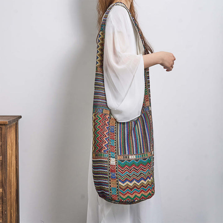 Buddha Stones Zielono-brązowe fale Wzór Bawełniana Torba Crossbody Torba na Ramię