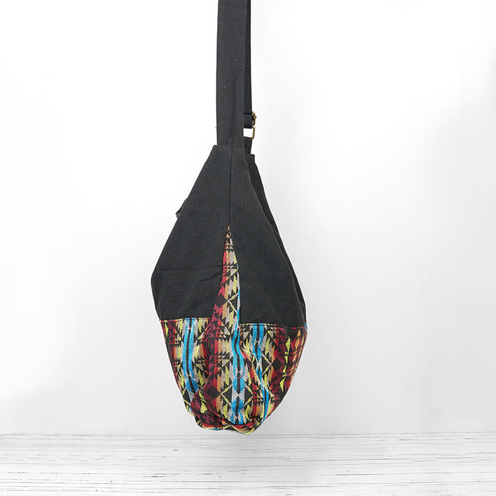 Buddha Stones Czarny Czerwony Niebieski Paski Wzór Bawełna Torba Crossbody Torba na Ramię